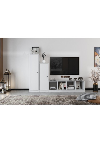 Iki Kapaklı Raflı Tv Ünitesi Beyaz 197 cm Çıtasız TV-1236-Ç
