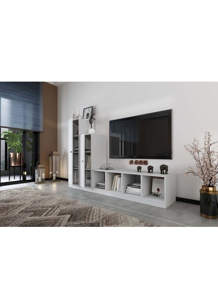 Iki Kapaklı Raflı Tv Ünitesi Beyaz 197 cm Çıtasız TV-1236-Ç modelleri