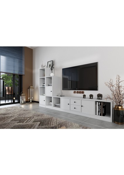 Dört Kapaklı Iki Çekmeceli Tv Ünitesi Beyaz 228 cm TV-1237-Ç fiyatları