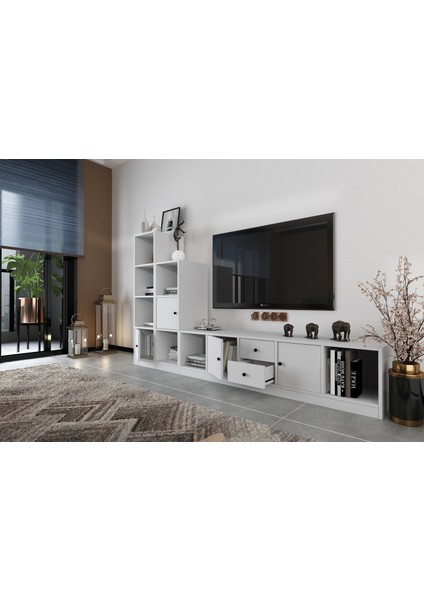 Dört Kapaklı Iki Çekmeceli Tv Ünitesi Beyaz 228 cm TV-1237-Ç modelleri