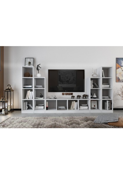 Raflı Kitaplıklı Tv Ünitesi Beyaz 264 cm TV-1238