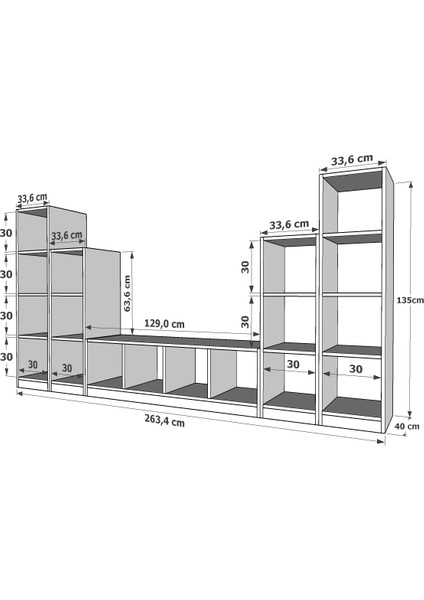 Raflı Kitaplıklı Tv Ünitesi Beyaz 264 cm TV-1238 modelleri