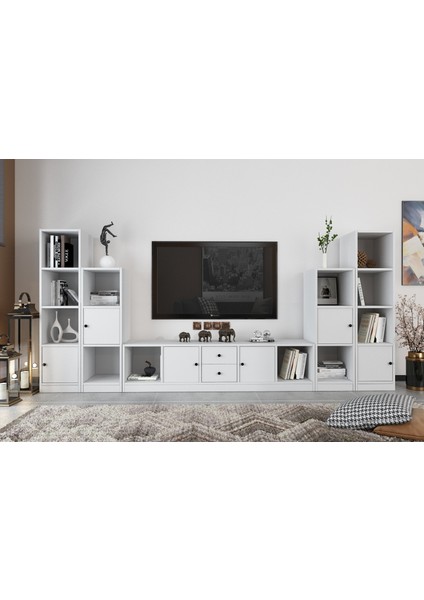 Altı Kapaklı Iki Çekmeceli Tv Ünitesi Beyaz 295 cm TV-1241-Ç