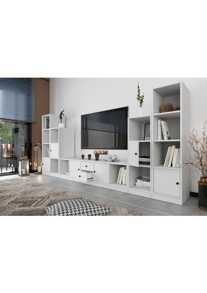 Altı Kapaklı Iki Çekmeceli Tv Ünitesi Beyaz 295 cm TV-1241-Ç modelleri