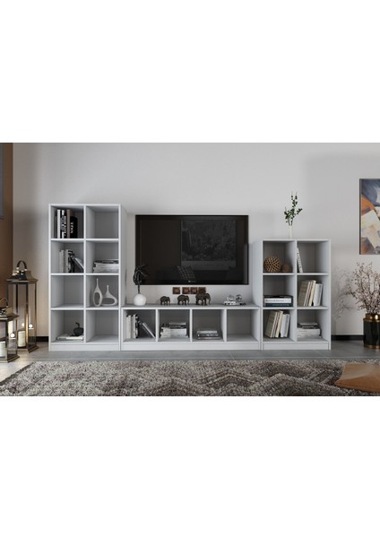 Raflı Kitaplıklı Tv Ünitesi Beyaz 260 cm TV-1242