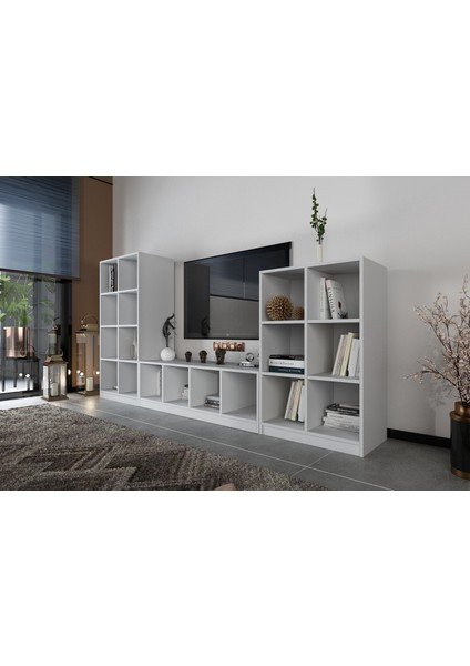 Raflı Kitaplıklı Tv Ünitesi Beyaz 260 cm TV-1242 fiyatları