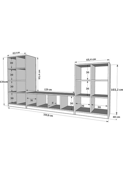 Raflı Kitaplıklı Tv Ünitesi Beyaz 260 cm TV-1242 modelleri