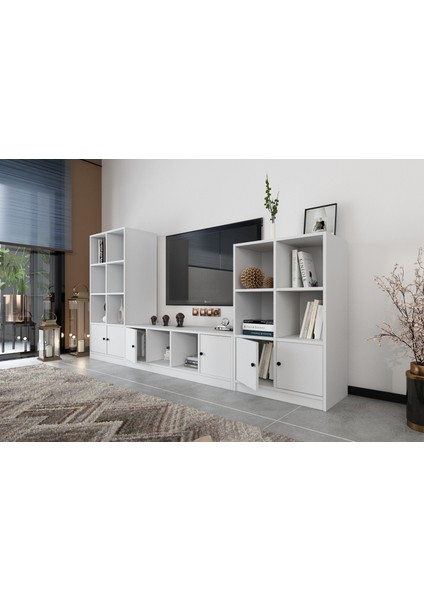 Altı Kapaklı Raflı Tv Ünitesi Beyaz 260 cm Çıtasız TV-1243-Ç modelleri
