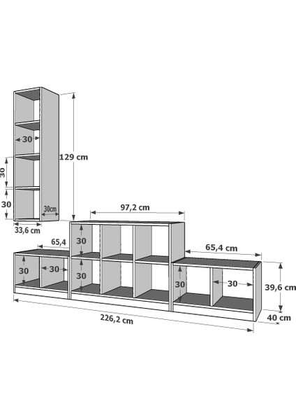 Duvar Kitaplıklı Raflı Tv Ünitesi Beyaz 227 cm TV-1250 modelleri