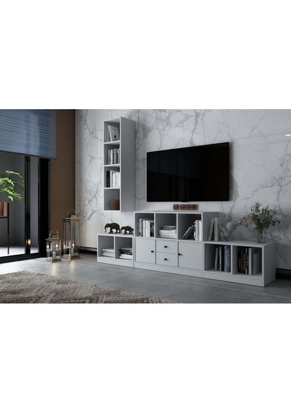 Duvar Dolaplı Iki Kapaklı Iki Çekmeceli Tv Ünitesi Beyaz 227 cm TV-1252-Ç fiyatları