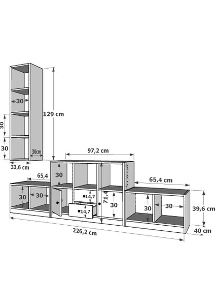 Duvar Dolaplı Iki Kapaklı Iki Çekmeceli Tv Ünitesi Beyaz 227 cm TV-1252-Ç fırsatları