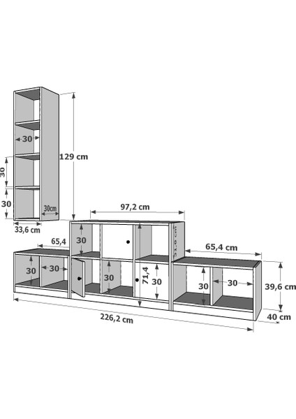 Duvar Kitaplıklı Üç Kapaklı Raflı Tv Ünitesi Beyaz 227 cm Çıtasız TV-1254-Ç fırsatları