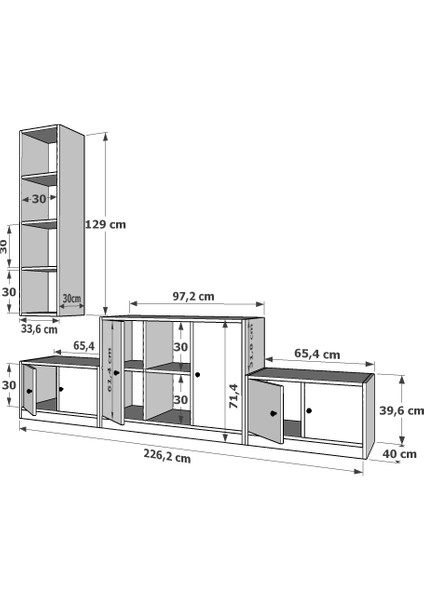 Duvar Kitaplıklı Altı Kapaklı Raflı Tv Ünitesi Beyaz 227 cm Çıtasız TV-1256-Ç fırsatları