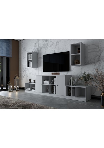 Ikili Duvar Iki Kapaklı Raflı Tv Ünitesi Beyaz 260 cm Çıtasız TV-1258-Ç fiyatları
