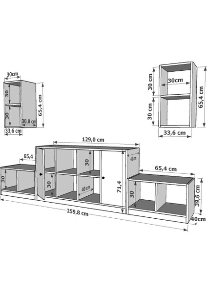 Ikili Duvar Iki Kapaklı Raflı Tv Ünitesi Beyaz 260 cm Çıtasız TV-1258-Ç fırsatları