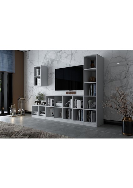 Duvar Kitaplıklı Raflı Tv Ünitesi Beyaz 228 cm TV-1262 fiyatları