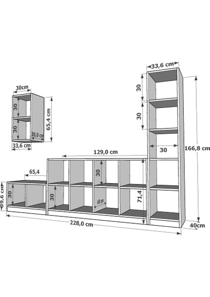 Duvar Kitaplıklı Raflı Tv Ünitesi Beyaz 228 cm TV-1262 modelleri