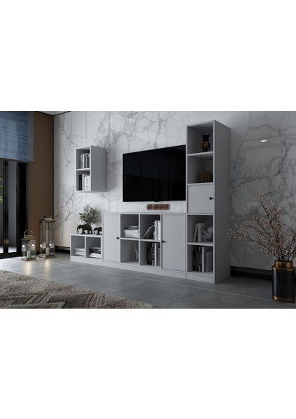 Duvar Kitaplıklı Üç Kapaklı Raflı Tv Ünitesi Beyaz 228 cm Çıtasız TV-1263-Ç fiyatları