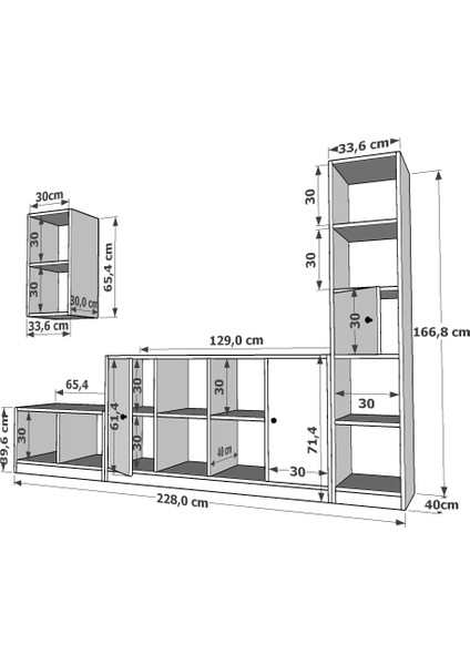 Duvar Kitaplıklı Üç Kapaklı Raflı Tv Ünitesi Beyaz 228 cm Çıtasız TV-1263-Ç fırsatları