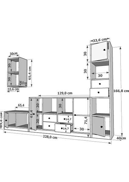 Duvar Dolaplı Beş Kapaklı Altı Çekmeceli Tv Ünitesi Beyaz 228 cm TV-1265-Ç fırsatları
