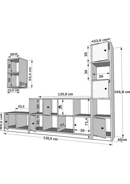Duvar Kitaplıklı Sekiz Kapaklı Raflı Tv Ünitesi Beyaz 228 cm Çıtasız TV-1266-Ç fırsatları