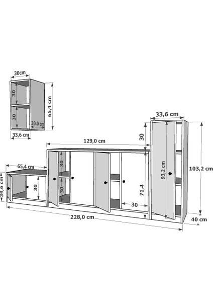 Duvar Kitaplıklı Yedi Kapaklı Raflı Tv Ünitesi Beyaz 228 cm Çıtasız TV-1267-Ç fırsatları