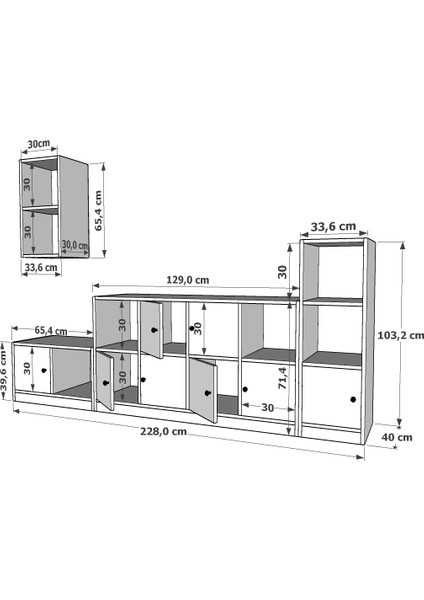Duvar Kitaplıklı Sekiz Kapaklı Raflı Tv Ünitesi Beyaz 228 cm Çıtasız TV-1269-Ç fırsatları