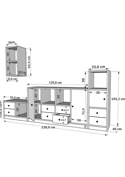 Duvar Dolaplı Üç Kapaklı Sekiz Çekmeceli Tv Ünitesi Beyaz 228 cm TV-1270-Ç fırsatları