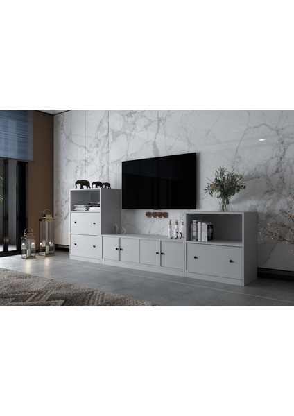 Yedi Kapaklı Raflı Tv Ünitesi Beyaz 260 cm Çıtasız TV-1274-Ç fiyatları
