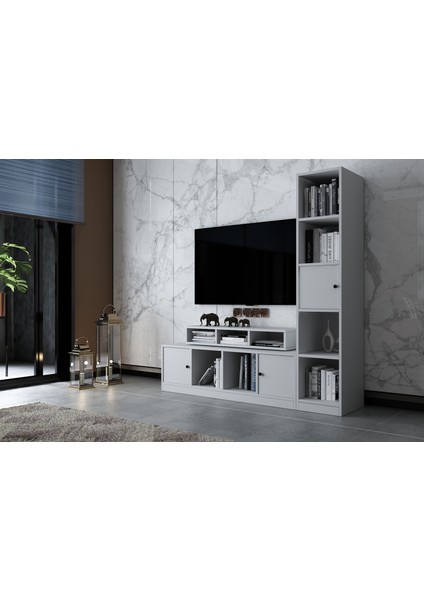 Üç Kapaklı Raflı Tv Ünitesi Beyaz 163 cm Çıtasız TV-1281-Ç fiyatları