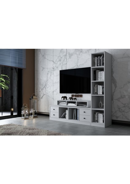 Dört Çekmeceli Raflı Tv Ünitesi Beyaz 163 cm Çıtasız TV-1282-Ç fiyatları