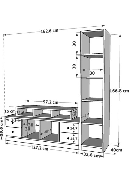 Dört Çekmeceli Raflı Tv Ünitesi Beyaz 163 cm Çıtasız TV-1282-Ç fırsatları