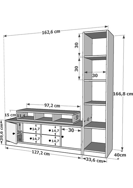Iki Kapaklı Dört Çekmeceli Tv Ünitesi Beyaz 163 cm TV-1284-Ç fırsatları