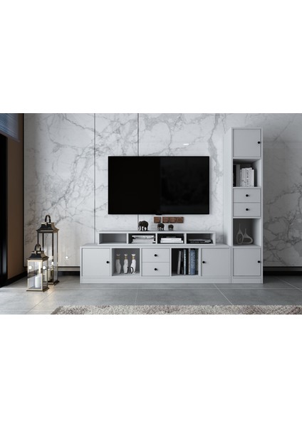 Dört Kapaklı Dört Çekmeceli Tv Ünitesi Beyaz 195 cm TV-1288-Ç