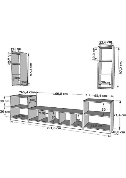 Ikili Duvar Kitaplıklı Raflı Tv Ünitesi Beyaz 292 cm TV-1292 modelleri