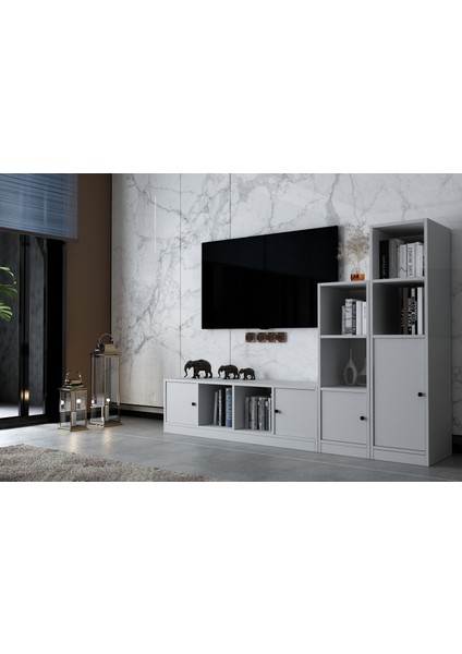 Dört Kapaklı Raflı Tv Ünitesi Beyaz 197 cm Çıtasız TV-1295-Ç fiyatları