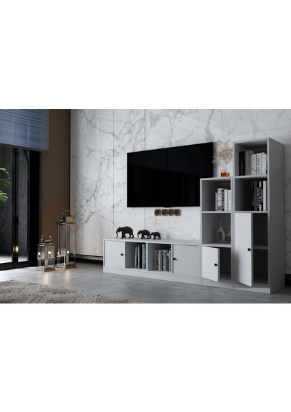 Dört Kapaklı Raflı Tv Ünitesi Beyaz 197 cm Çıtasız TV-1295-Ç modelleri