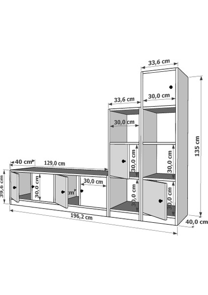Yedi Kapaklı Kitaplıklı Tv Ünitesi Beyaz 197 cm Çıtasız TV-1298-Ç fırsatları