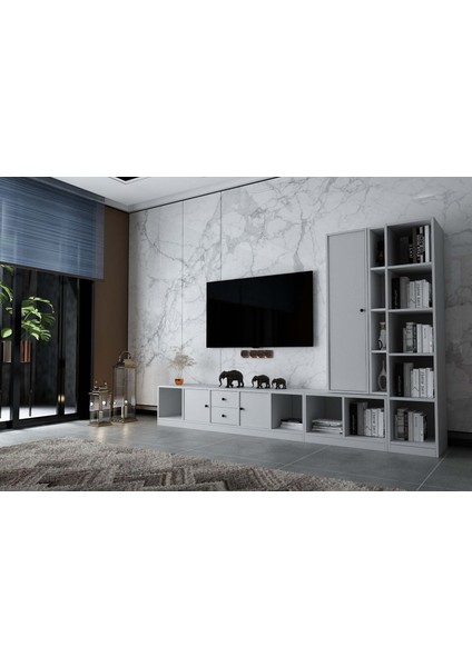 Üç Kapaklı Iki Çekmeceli Tv Ünitesi Beyaz 260 cm TV-1301-Ç fiyatları
