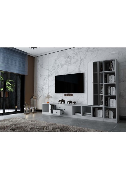 Üç Kapaklı Iki Çekmeceli Tv Ünitesi Beyaz 260 cm TV-1301-Ç modelleri