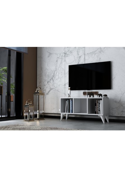 Kitaplıklı Ayaklı Tv Ünitesi Beyaz 97 cm TV-1307 fiyatları