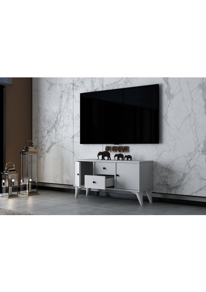 Iki Kapaklı Iki Çekmeceli Ayaklı Tv Ünitesi Beyaz 97 cm TV-1310-Ç modelleri