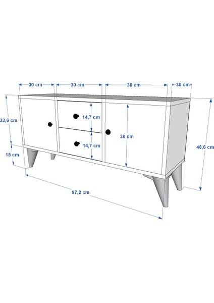 Iki Kapaklı Iki Çekmeceli Ayaklı Tv Ünitesi Beyaz 97 cm TV-1310-Ç fırsatları