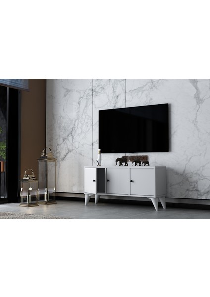 Üç Kapaklı Ayaklı Tv Ünitesi Beyaz 97 cm Çıtasız TV-1311-Ç modelleri