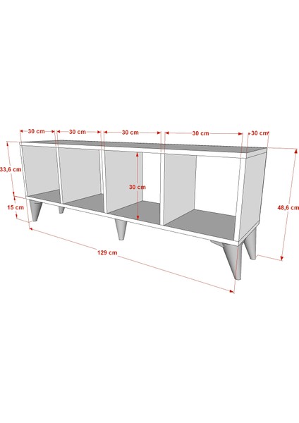 Kitaplıklı Ayaklı Tv Ünitesi Beyaz 129 cm TV-1312 modelleri