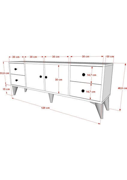 Iki Kapaklı Dört Çekmeceli Ayaklı Tv Ünitesi Beyaz 129 cm TV-1317-Ç fırsatları