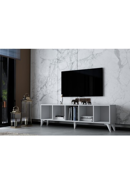 Kitaplıklı Raflı Ayaklı Tv Ünitesi Beyaz 160 cm TV-1318 fiyatları