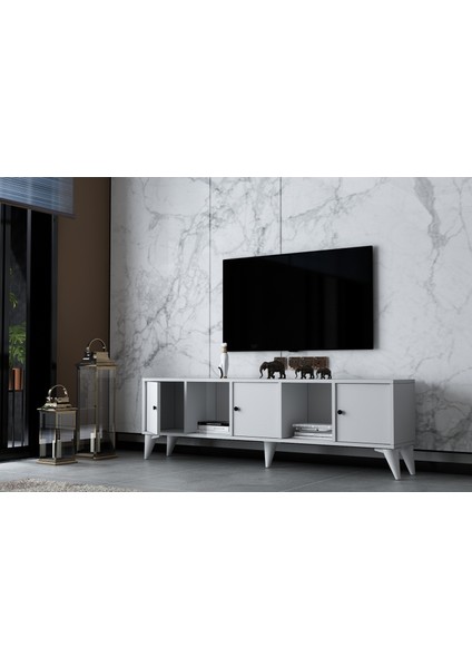 Üç Kapaklı Ayaklı Tv Ünitesi Beyaz 160 cm Çıtasız TV-1320-Ç modelleri