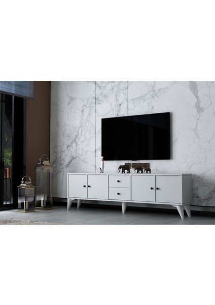 Dört Kapaklı Iki Çekmeceli Ayaklı Tv Ünitesi Beyaz 160 cm TV-1323-Ç fiyatları