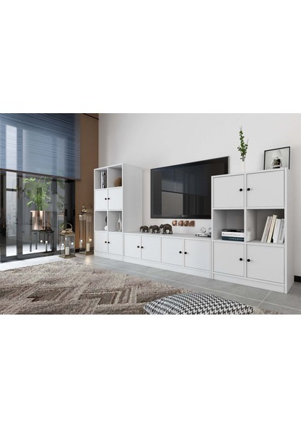 Oniki Kapaklı Raflı Tv Ünitesi Beyaz 260 cm Çıtasız TV-1245-Ç fiyatları